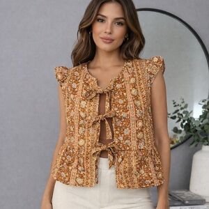 &Merci Boho Tie-Front Quilted Vest